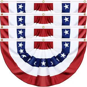 4 Pack Large Size 3 X 6 FT American Bunting Flag 4th of July Decorations, USA Pleated Fan Flag Memorial Day Patriotic Half Fan Banner 100% Polyester Fourth July Independence Day Outdoor Indoor Decor