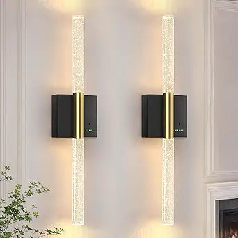 Battery Operated Wall Sconces Set of 2, 28in Rechargeable Wireless Wall Lights, 8000mAh Dimmable Modern LED Wall Lamp Fixtures with Timer Function for Living Room Bedroom Bathroom Hallway, Black