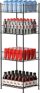 ETELI Water Bottle Organizer 4 Tier FreeStanding Water Bottle Holder Storage Rack Floor Metal Drink Soda Can Organizer for Pantry Kitchen Food Storage, Black