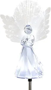 Alpine Corporation 37H Outdoor Solar Angel Garden Stakes with Fiber Optic Wings and LED Lights (Set of 2)