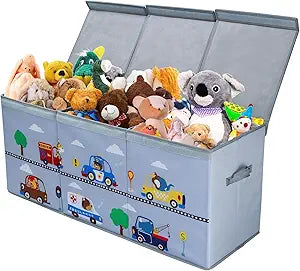decalsweet Toy Box Chest for Kids, Collapsible Oxford Toy Storage Box with Handles for Boys, Extra Large Sturdy Waterproof Toy Organiser for Bedroom Playroom, 37.712.515.7 Inch (Animal Cars)