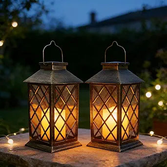 Solar Garden Lanterns Hanging Outdoor Lantern Waterproof LED Flickering Flameless Candle Mission Lights for Table,OutdoorMothers Day Gifts Mom Wife (2pack)