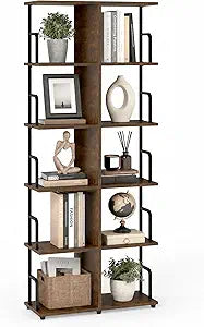 MWOOD Tall Bookshelves, 5 Tier Bookshelf Rustic Farmhouse Corner Bookshelf Book Case, Small Bookcase Living Room Shelves Book Shelf for Home Office Bedroom Closet, 61.7" H x 23.6" W x 9.5" D