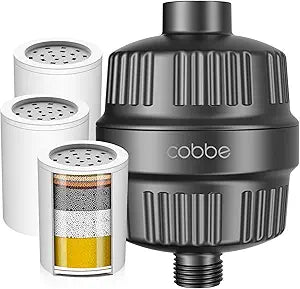 Cobbe High Output Shower Filter for Hard Water - 2 Replaceable Cartridges - Removing Chlorine and Harmful Substance, and Dramatically Improves The Condition of Your Skin, Hair and Nails - Matte Black