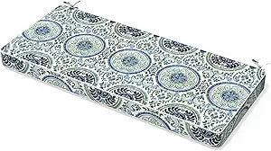Outdoor Bench Cushion 42 x 18 Inch with Ties, Fade Resistant & Waterproof Patio Furniture Decorative Cushions Settee Couch for Chair Garden Sofa, Medallion Blue