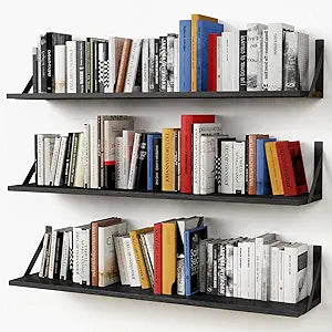 Forbena Floating Shelves 36 Inches Long 8 in Deep Set of 3, Large Wall Shelf for Bedroom Books, Heavy Duty Wide Wall Shelving for Living Room Office Kitchen Closet Organizers and Storage (Black)