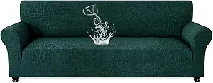 Waterproof Sofa Slipcover 3 Cushion Couch X-Large Sofa Cover,91"-110" Non Slip Soft Couch Sofa Cover Washable Furniture Protector with Non Skid Foam and Elastic Bottom for Kids, Pets,Dark Green