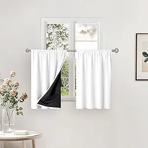 BGment White Short Blackout Curtains for Small Window 36 Inch Long, Thermal Insulated Curtains for Bedroom Loft Bathroom Basement Kitchen Soundproof Rod Pocket Cafe Curtains, 2 Panels, 42 Wide