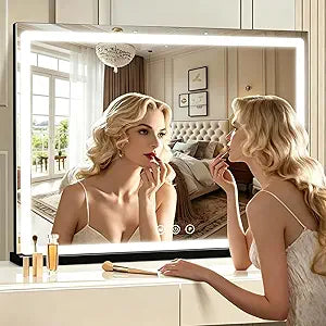 Large Lighted Vanity Mirror, 23" x 19" Light Up Make up Mirror with Smart Touch 3 Colors Dimmable, Tabletop or Wall-Mounted, Memory Function
