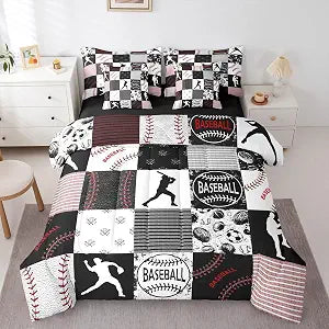 Erosebridal 7 Pcs Baseball Comforter Set,Boys Baseball Bed in a Bag Twin
