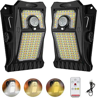 Tryme 118Leds Solar Lights Outdoor Clip Motion Sensor Lights Security Light 3 Modes, 3 Color Temperature, Solar Powered, USB Charging (2 Pack)