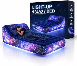 Air Candy Twin Air Mattress with LED Lights, Inflatable Twin Bed with Carina Nebula Print, Comfort Coil Support, Leak Resistant Air Bed for Guests, Sleepovers, and Indoor Use