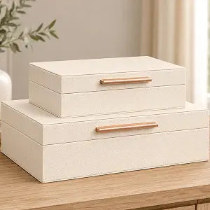 Decorative Storage Boxes with Lids, 2 Pack, PU Leather Organizer Bins
