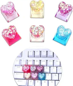 6PCS Bling Heart Custom Keycaps - Cute Artisan Keycap Replacement Key for Cherry MX Mechanical KeyboardsOEM Decoration Profile for Computer Gaming KeyboardsArtisan ESC OEM Key Cap