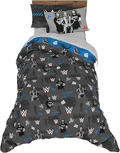 WWE Wrestling Bedding Set, Twin Size 5 Piece Set Super Soft Cozy Reversible Comforter and Sheet Set with Sham, (100% Officially Licensed Product) by Franco