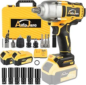 1/2" Cordless Impact Wrench 650 N.m (479 Ft-Lbs) Brushless Electric Impact Wrench 3 In 1 Power Impact Wrenches with 2 x 4.0Ah Battery, 6 Sockets, 5 Drill, 3 Screw, Fast Charger