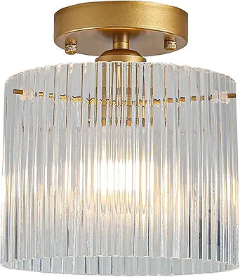 Modern Semi Flush Mount Ceiling Light, Industrial Clear Glass Ceiling Light Fixture, Crystal Ceiling Lamp, Modern Ceiling Lamps, Farmhouse Light for Entryway Hallway Kitchen Dining Room