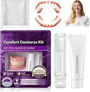 Temporary Denture Kit,Heat Moldable Custom Fit Upper Lower False Teeth