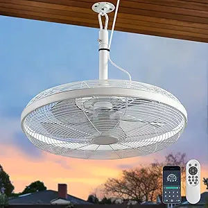 AHAWILL Outdoor Ceiling Fans with Lights, 20'' Gazebo Fan, Plug in Ceiling Fan for Patios, Pergola, Ceiling Fan with Remote Control, Hanging with Hook,Black