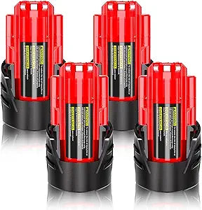 4Packs 12V 3.0Ah Li-Ion Battery Replacement for Milwaukee M12 Battery 48-11-2401 48-11-2412 48-11-2440 48-11-2425 48-11-2450, Compatible with Milwaukee 12-Volt Cordless Power Tools/Heated Jacket