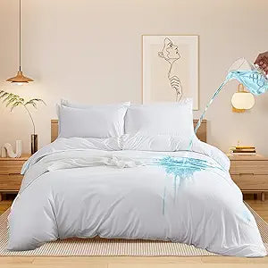 Chunlei Waterproof Duvet Cover King Size 3-Piece Set, 90x106 Inch Breathable Bedding Protector, Ultra Soft Comforter Cover with Zipper, Includes 2 Pillow Shams (Comforter Not Included), White