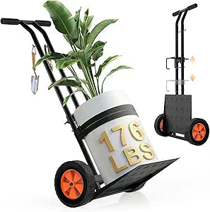 Plant Caddy with Wheels, USA Original Patent, 176 lbs Plant Dolly Cart, Foldable Plant Mover Cart with Adjustable Grabbing Arm and Strap for Large Plant Pots, Indoor & Outdoor Use, Carbon Black