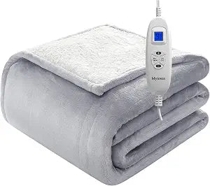 Myiosus Electric Heated Blanket Twin 62"x84" Heating Bed Blankets Throw with 9 Heating Levels 9 Time Settings Fast Heating Soft Velvet Sherpa Heated Throw,UL & FCC,Warm Gifts for Women & Men,Grey