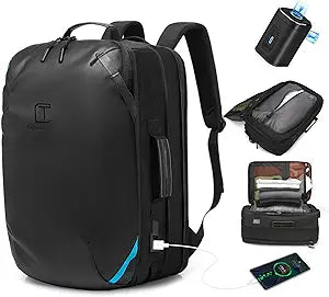 Vacuum Compression Backpack with Pump, Extra Large Capacity 45L Expandable Travel Backpack, Water Resistant 17.3' Laptop Backpack with USB Charging Port for Men & Women