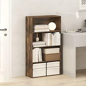 Furinno Jaya Book Shelf, 4-Tier Book Shelf, Bookcase with Open Shelving, Standing Bookshelf, 9.5 x 23.6 x 41.9, for Organization and Storage, for Home Office, Living Room, Amber Pine