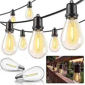 50FT LED Outdoor String Lights Waterproof with 27 Edison Vintage Shatterproof Bulbs, Hanging Commercial Grade Outdoor Patio Lights for Backyard Wedding Garden Cafe Party Bistro Decorations, Black