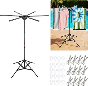 Pool Towel Rack Outdoor Adjustable Height 41.3-61.8In Towel Rack for Pool Heavy-Duty Freestanding Pool Float Storage Rack 4-Legged Stand & 6 Foldable Arms for Drying Swim Gear