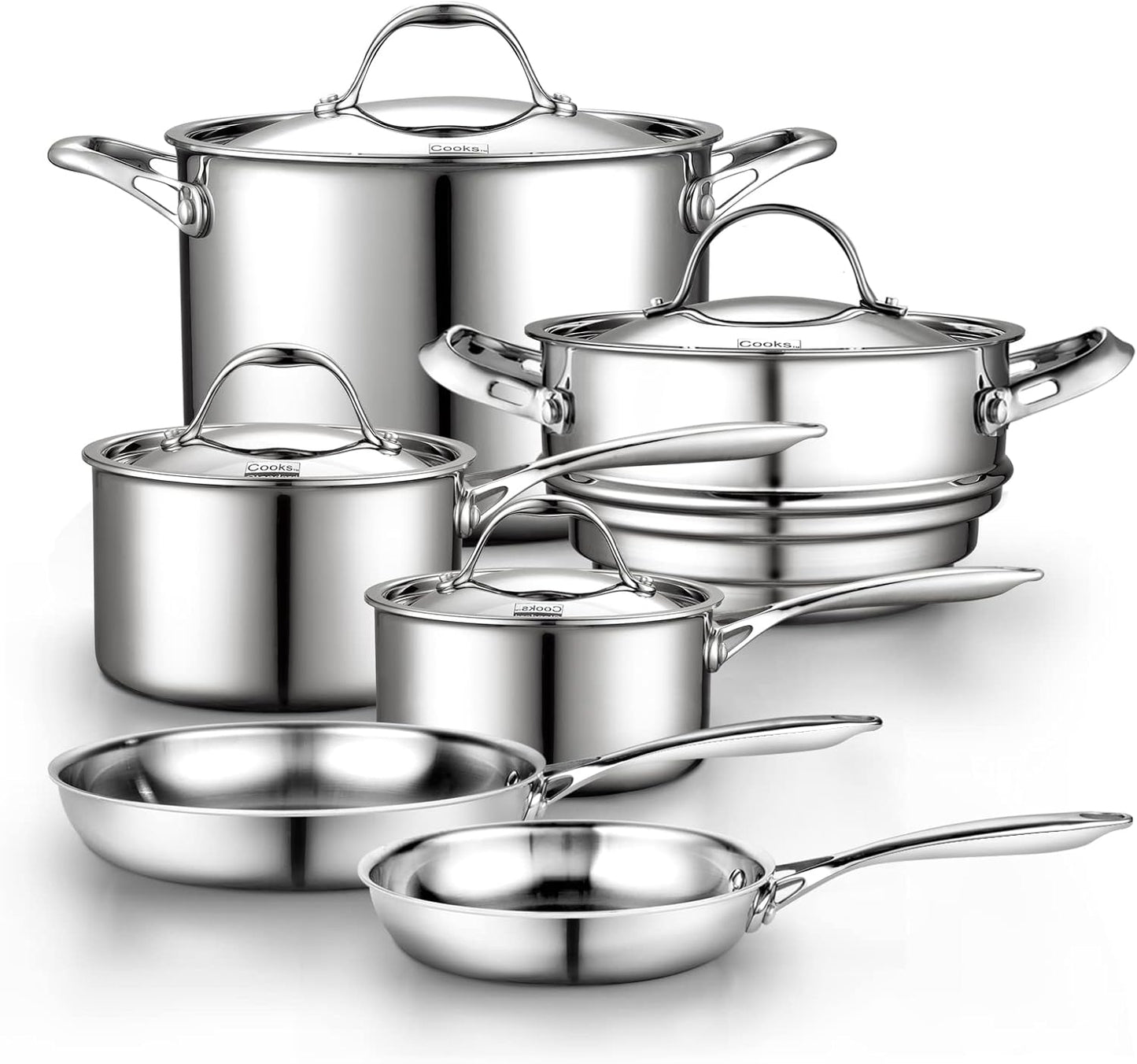 Cooks Standard Stainless Steel Kitchen Cookware Sets 10-Piece, Multi-Ply Full Clad Pots and Pans Cooking Set with Stay-Cool Handles, Dishwasher Safe, Oven Safe 500Â°F, Silver