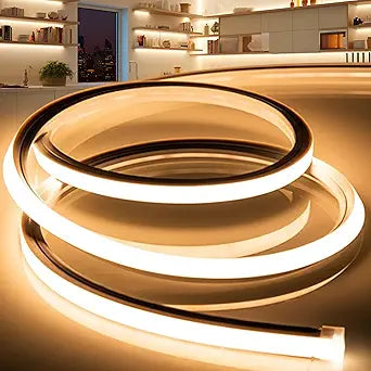 LED Strip Lights Warm White 3000K,98.4ft 110-120V Neon Rope Lights,Flexible Silicone Outdoor Waterproof Neon Strip Lights for Bedroom,Mirror,Kitchen Cabinet, Living Room,Halloween Decor