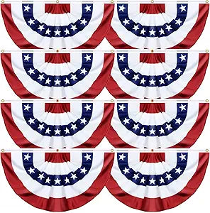 8 Pack 1.5 X 3 FT American Bunting Flag 4th of July Decorations, USA Pleated Fan Flag Memorial Day Patriotic Half Fan Banner 100% Polyester Fourth July Independence Day Outdoor Indoor Decor