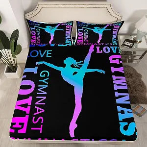 Love Gymnastics Floor Fitted Sheet Full Size 3Pcs Children Girls