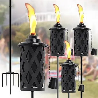 4 Pack Citronella Torches for Outside, 16 Oz Outdoor Garden Torch with 5-Prong Grounded Stake, 59 Inch Metal Torch for Home Dcor, Outside Torches for Backyard, Garden, Patio