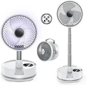8 inch Portable Fan-Battery Operated Fan, Oscillating Rechargeable Fan with 20000mAh, Remote Control LED Lights, 72HR Run Time, Outdoor Portable Foldable Fan for Camping∩╝travel (White