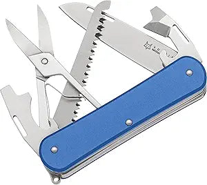 Fox Knives Vulpis FX-VP130-SF5 Slipjoint EDC Pocket Knife 5-in-1 Multitool - 2.17in Blade, Hacksaw, Bottle Opener, Can Opener, Scissors, Flat Head Screwdriver - Every Day Carry (Sky Blue)