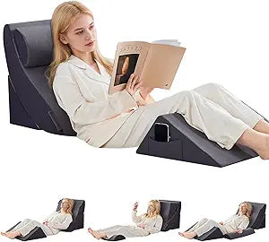 4PCS Bed Wedge Pillow Set for After Surgery, Orthopedic Wedge Pillows for Sleeping, Back, Neck and Leg Pain Relief, Adjustable Memory Foam Support Pillows for Acid Reflux, GERD & Snoring, Grey