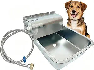 304 Stainless Steel Automatic Dog Waterer - 11L Large Capacity Pet Water Dispenser with 3/4" Brass Adapter & Drain Hole, Anti-Leak Design for Dogs, Cats, Alpacas & Livestock, Outdoor Farm Use