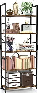 NUMENN 5 Tier Bookshelf, Tall Bookcase Shelf Storage Organizer, Modern Book Shelf for Bedroom, Living Room and Home Office, Vintage