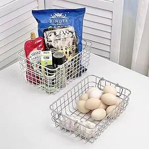 2 Pack Baskets for organizing with Handles, 304 Stainless Steel Wire Baskets for Pantry Organization and Storage, Kitchen Organizer, Deep and Shallow