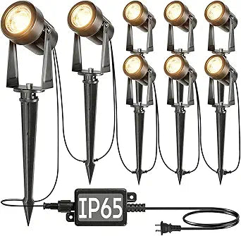 SUNTHIN Outdoor Landscape Lighting, 8 Pack LED Spot Lights Kit for Garden, Yard, House, Lawn, Tree, Flags, Fence Use, Warm White, IP65 Waterproof