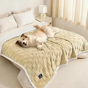 Luciphia Waterproof Dog Blanket, Emotional Support Leakproof Large Pet Blanket for Couch Sofa Bed Protector, Washable Soft Sherpa Fleece with 3D Jacquard, Cozy Calming Reversible, Yellow, 85"x57"