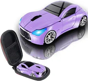 elec Space Wireless Mini Mouse with Case - Cute Sports Car Shape, Lightweight & Portable, 10m Range, Plug and Play (Purple)