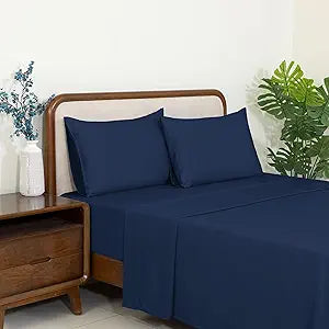 Dreamology Tencel Sheet Set,King Size,100% Lyocell Tencel Sheets,Soft, Peached,Non Slip & Cooling Sheet for Hot Sleepers,King Sheet Set with 16 Deep Pockets,Tencel Lyocell Sheets Set (Navy Blue)