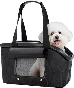 Luxury Dog Purse Carrier for Small Dogs Cats, TSA Airline Approved Puppy Kitten Carrier Soft-Sided Travel Tote Bag Up to 10 lbs (Black, 14.17'' L x 7.09''W x 8.66''H)