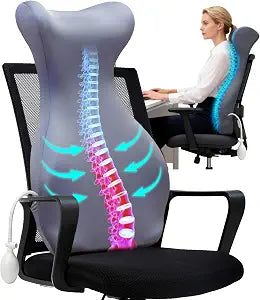 27.7'' Adjustable Inflatable High Lumbar Support Pillow for Office Chair, Full Back Support Pillow for Lower Back Pain Relief, Memory Foam Lumbar Cushion for Gaming Chair, Sofa, Improves Posture