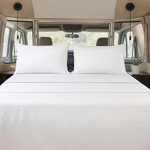 4 Piece RV Three Quarter Sheet Set (48x80) - White, Deep Pocket Fitted Sheet for 15 Inch Mattress, Soft Microfiber, Easy to Wash, Ideal for Bunks in Campers, Vans, Trailers, Motorhomes