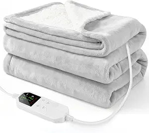Electric Heated Throw Blanket 50" x 60", Soft Plush Flannel & Sherpa Electric Blanket with 8 Heat Settings, 1-12H Auto-Off, Fast & Even Heating, Machine Washable, Ideal for Home & Office, Light Gray
